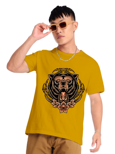 Premium yellow Color Printed Round Neck T-shirts