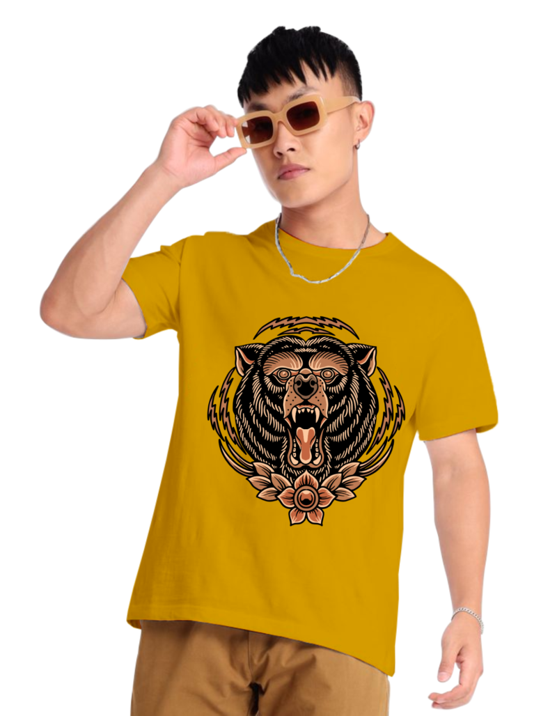 Premium yellow Color Printed Round Neck T-shirts