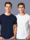 White & Navy Blue Round Neck T-Shirt – Classic Style